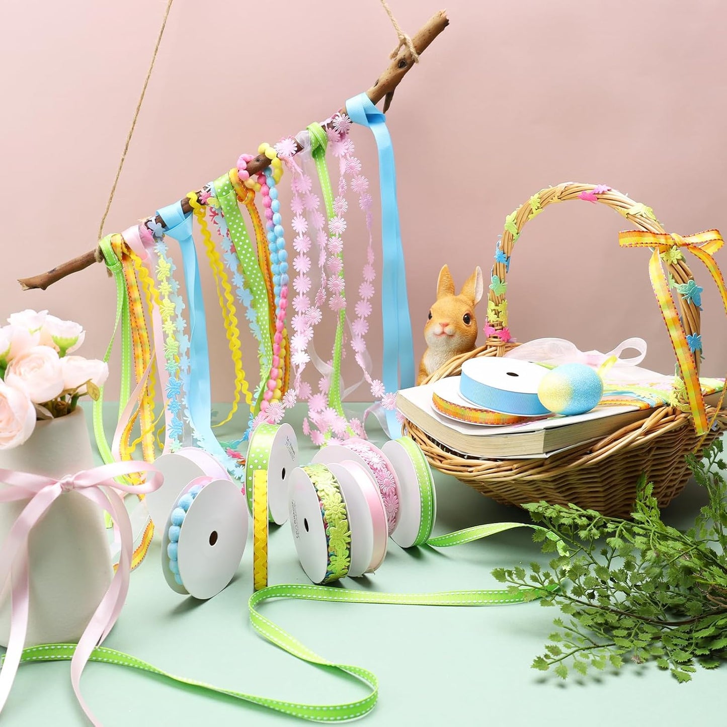 LaRibbons Pastel Ribbons for Crafts 10 Rolls Assorted Ribbon for Gift Wrapping, Hair Bows, DIY Crafts, Home Decor 46 Yards