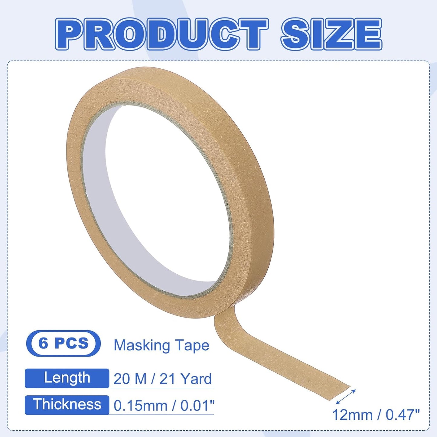 MECCANIXITY Masking Tape 0.5 Inch x 21 Yard Painter's Tape Brown Paint Tapes for DIY Crafts Arts Drawing Decoration Labeling Car Painting Artist Teachers, Pack of 6