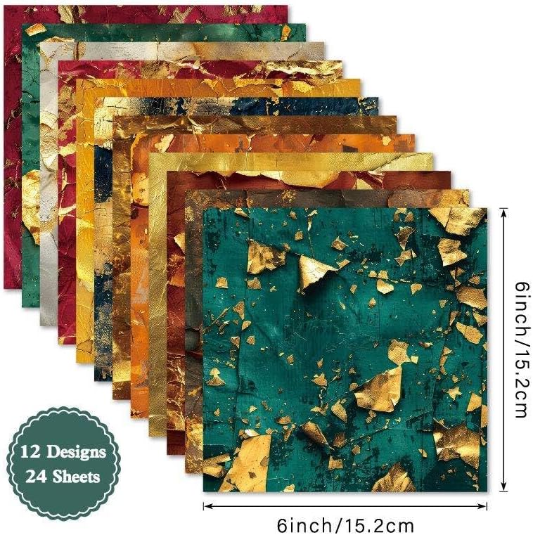Autumn Scrapbook Paper 6×6,24 Sheets Single-Sided Fall Gold Patterned Paper Scrapbooking CardStock Papers Pad for Holiday Cardmaking DIY Origami Journaling Papers.