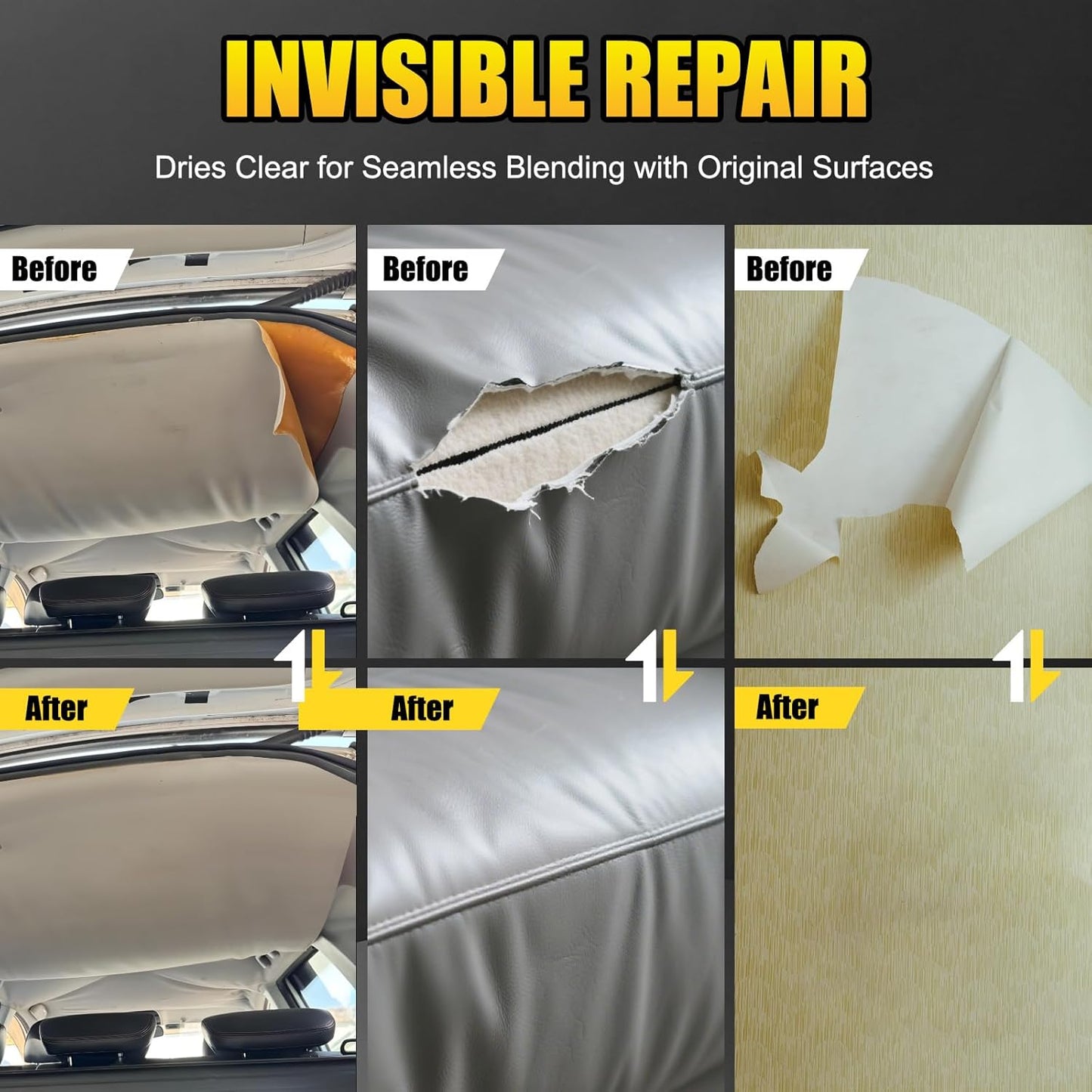 Headliner Repair Glue, Car Headliner Adhesive with Brush, Car Roof Liner Fabric Adhesive, Upholstery Glue for Cars,Headliner Repair Kit, Suitable for Automotive interiors, Fabric, Leather,150ml