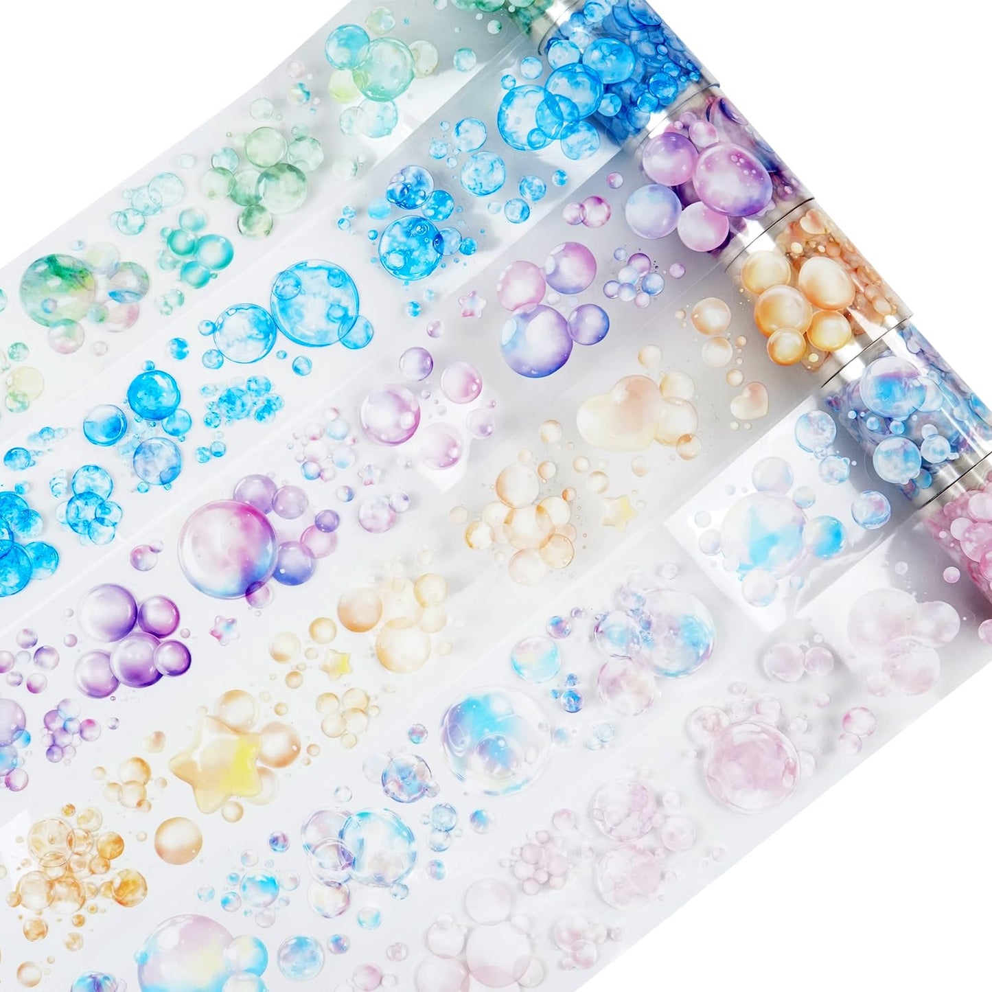 6 Rolls Bubbles PET Tape Set, Pre-Cut Colorful Stickers for Journaling, Scrapbooking, and DIY Crafts, with Decorative Clip
