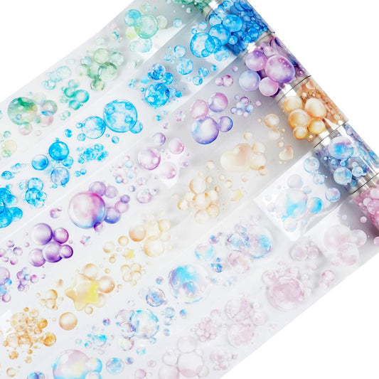 6 Rolls Bubbles PET Tape Set, Pre-Cut Colorful Stickers for Journaling, Scrapbooking, and DIY Crafts, with Decorative Clip