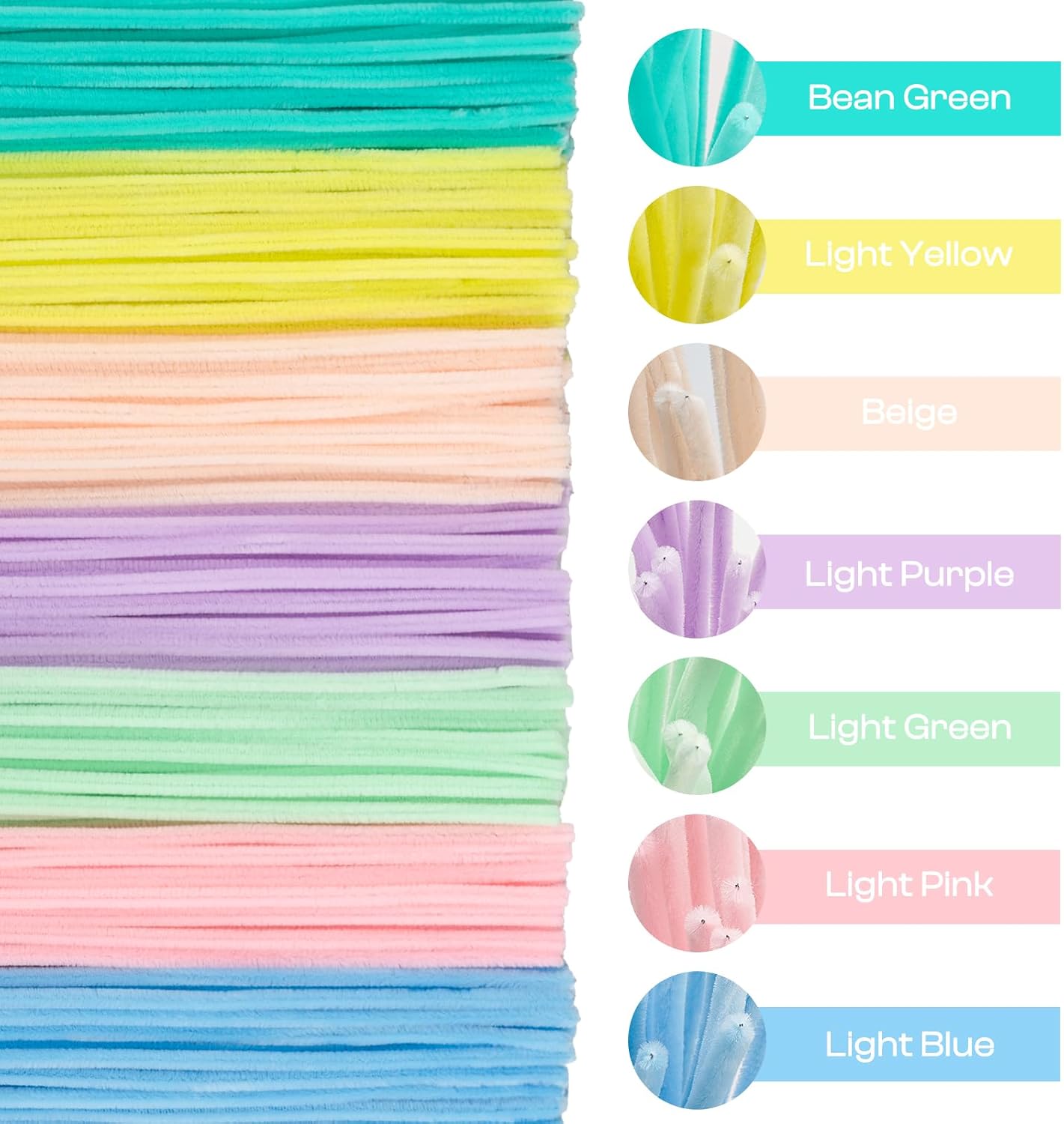 Caydo 300 Pieces Macaroon Pipe Cleaners, Thick Fluffy Chenille Stems, Pipe Cleaner Crafts for Arts & Crafts, Perfect for Making Animals, Flowers, and Festive Decorations