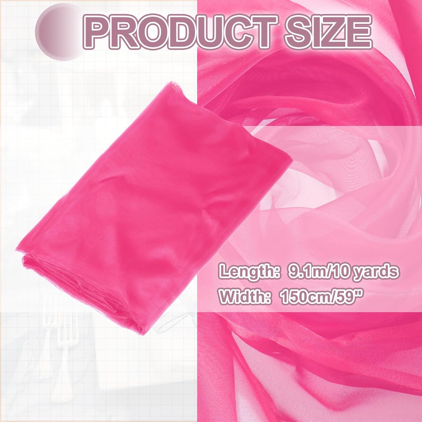 MECCANIXITY Iridescent Sheer Organza Fabric, 10 Yards x 59 Inches Solid Holographic Shiny Fabric Organza Cloth for Wedding, Curtains, Costume, Photo Background, Rose Red