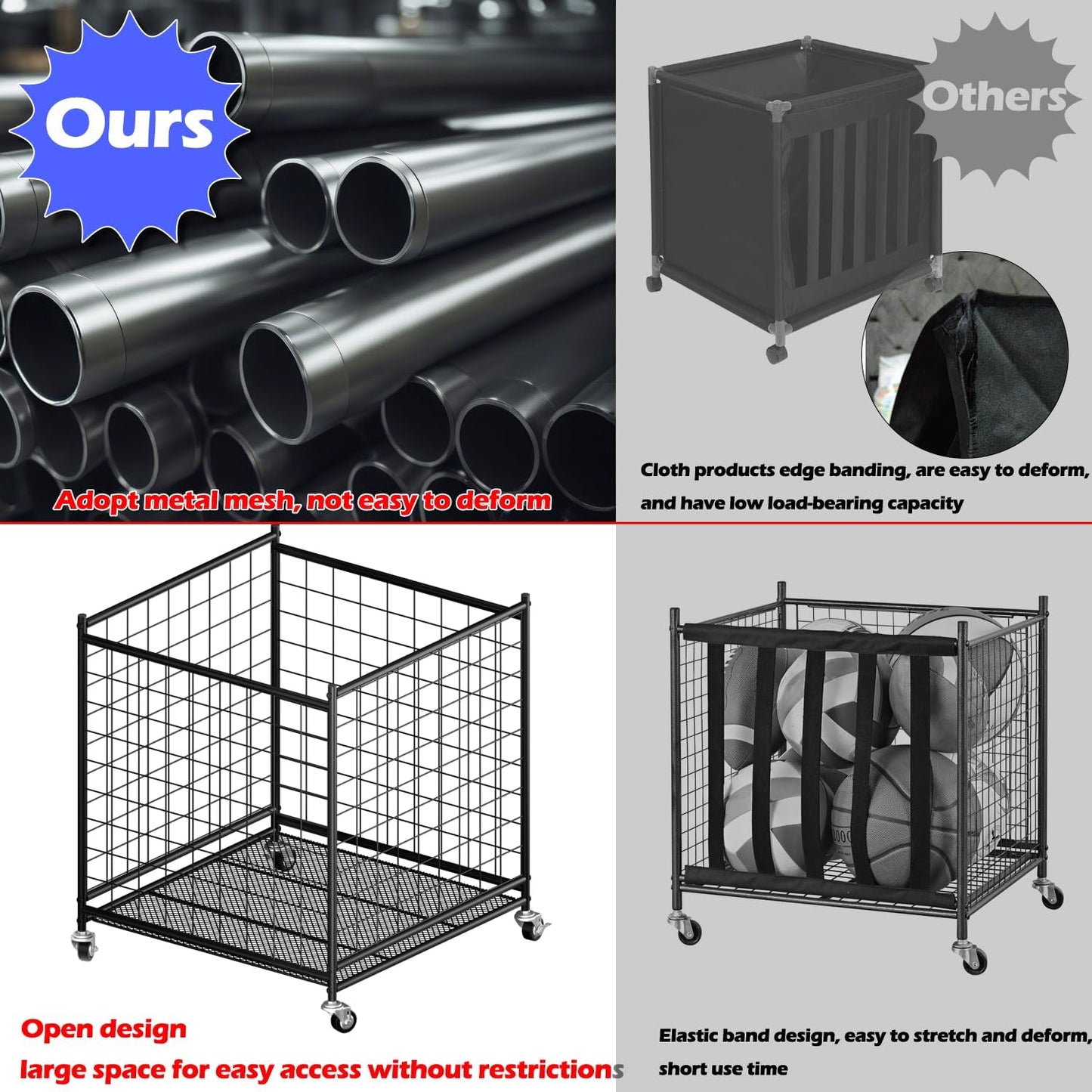 Ball Storage - 22.83" Basketball Cart With Wheels Garage Volleyball Storage Sport Equipment Holder Organizer For Indoor Outdoor,Metal Storage Rack For Playgroup,Gym And School