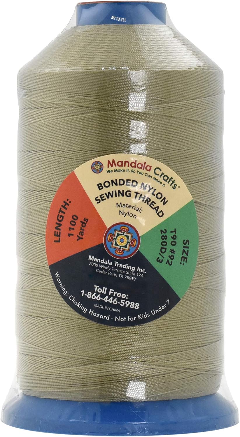 Mandala Crafts Bonded Nylon Thread Beige Heavy Duty Sewing Threads - 1100 YDs Size 92 280D T90 Tex 90 Thread for Leather Jeans Weaving Outdoor Marine Upholstery Threads