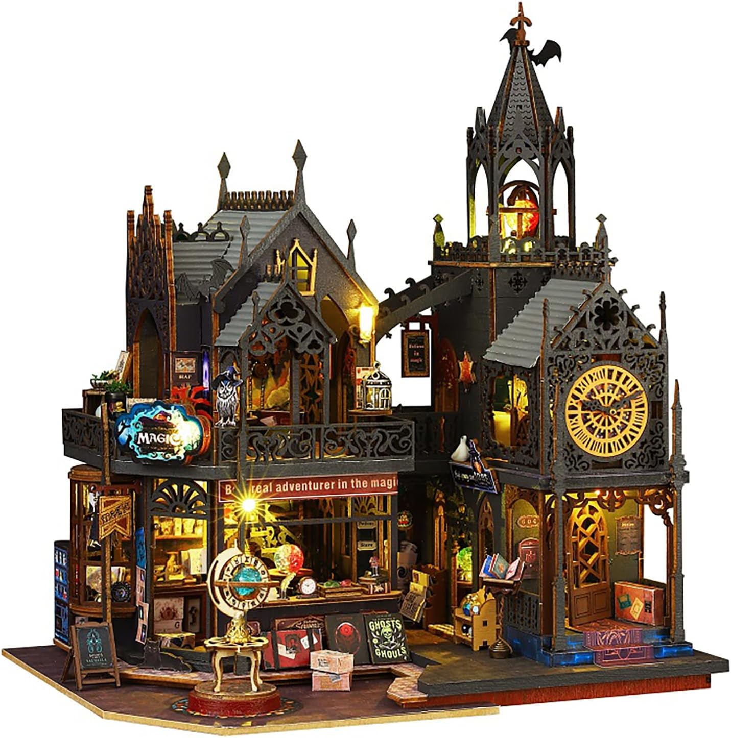 DIY Book Nook Kit - DIY Miniature Dolls House Kit with Furniture and LED Light, 3D Puzzle Wooden Art Bookends, Model Kits for Adults to Build (Holo Demon City)