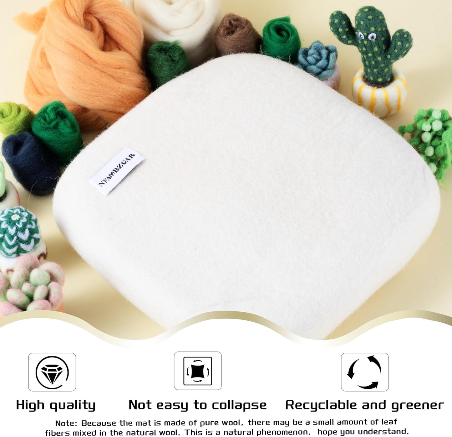 NFAMRZCAR Needle Felting Mat,10x10x1.5 Inch Thick and Firm Needle Felting Pad Natural Wool Mat with 20 Needle 1 Clean Cloth,Clear Instruction