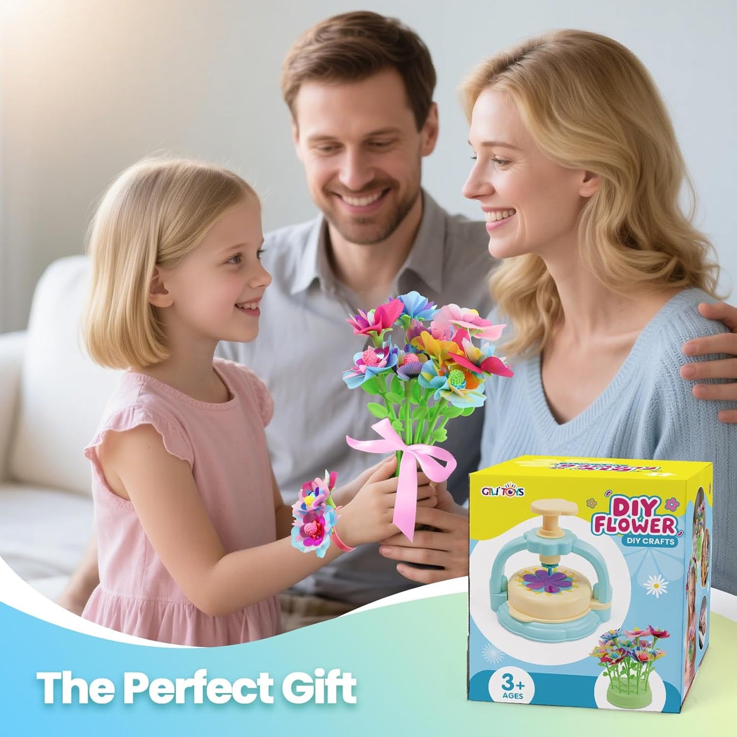 Flower Craft Kit for Kids Ages 4-8 – DIY Fabric Bouquet Toy for Girls and Boys – No Glue Reusable STEM Gift – Make 32+ Flowers – Birthday Arts & Crafts Activity