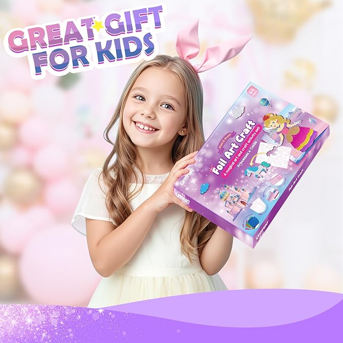 Foil Arts and Crafts for Kids Ages 4-8, No Mess Princess Fun Foil Art Craft Supplies Kits, DIY Creative Activity Coloring Books,Christmas Stocking Stuffers,Gifts for 4 5 6 7 8 9 10 Year Old Girls Boys