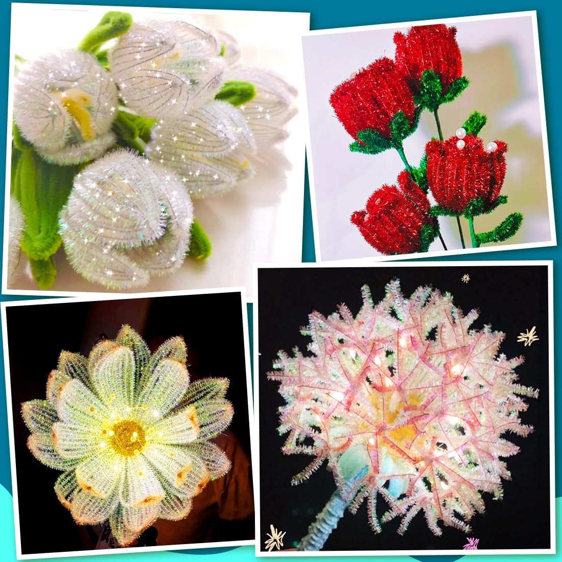 1000pcs Pipe Cleaners, Pipe Cleaners for Crafts, Craft Supplies Multicolor Chenille Stems for Art&Craft Christmas DIY Projects(15colors,Glitter)