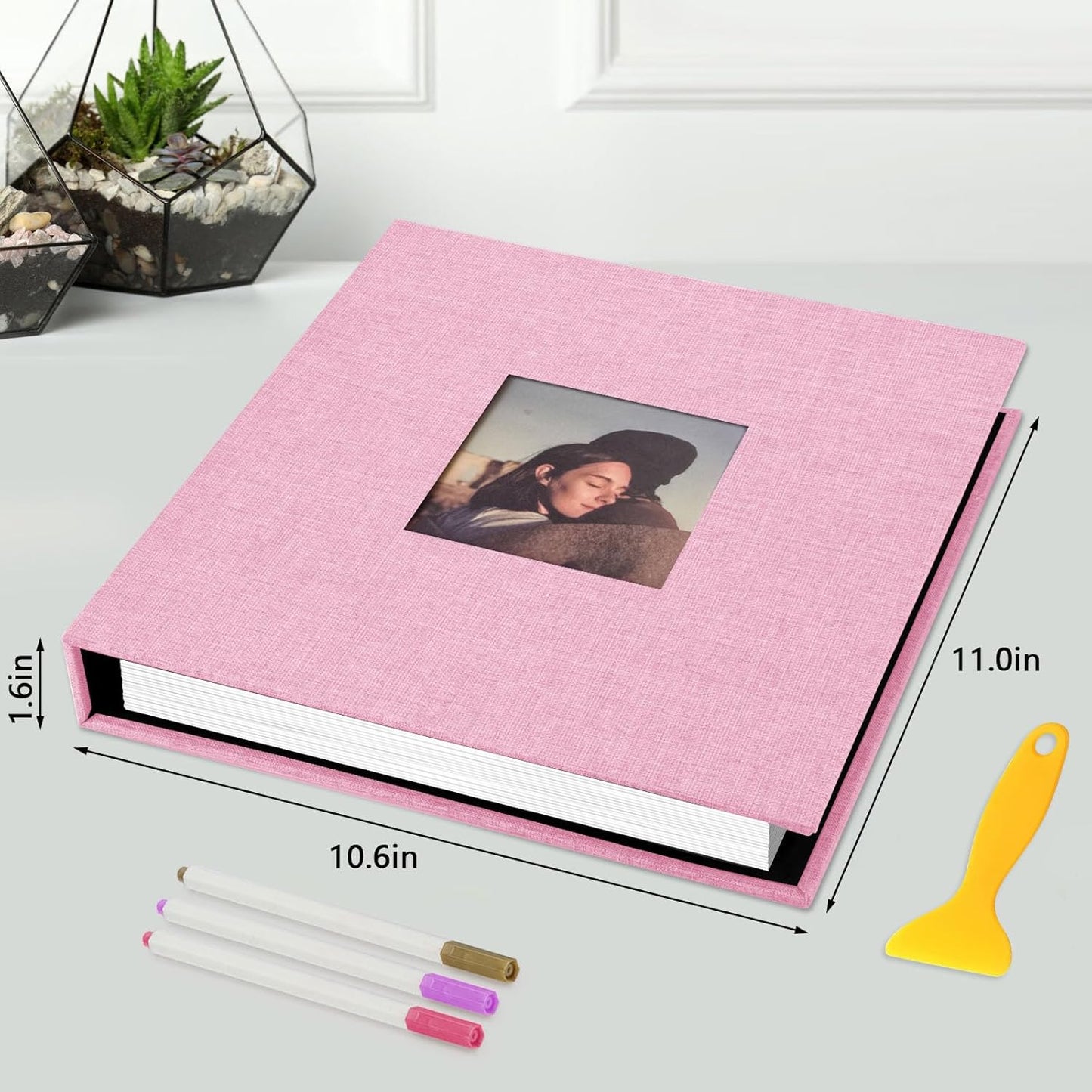 Zesthouse Photo Album Self Adhesive with Picture Display Window, 3-Ring Scrapbook Albums 60 Pages Holds 8x10 5x7 4x6 Photos, DIY Photo Book Ideal Gift for Family Wedding Baby