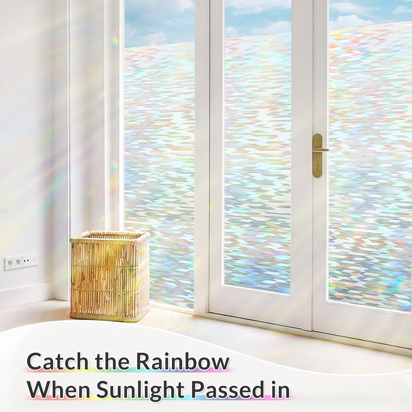 rabbitgoo Window Privacy Film with Installation Tools, Stained Glass Window Film Rainbow Prism Decorative Glass Clings for Home Decor, Static Cling Covering Sun Blocking, 23.6" x 157.4"