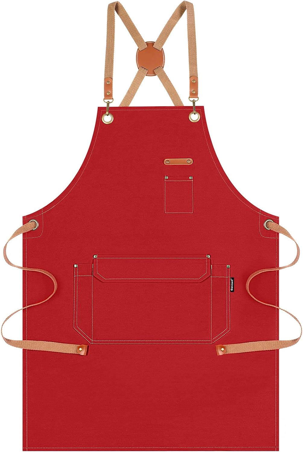 Genixart Chef Apron for Men Women with Gift Box Pack, Cross Back Apron with Pockets for Kitchen Cooking Baking Artist Painting, Cotton Canvas Work Aprons for Shop, Garden, Restaurant, Cafe (Red)