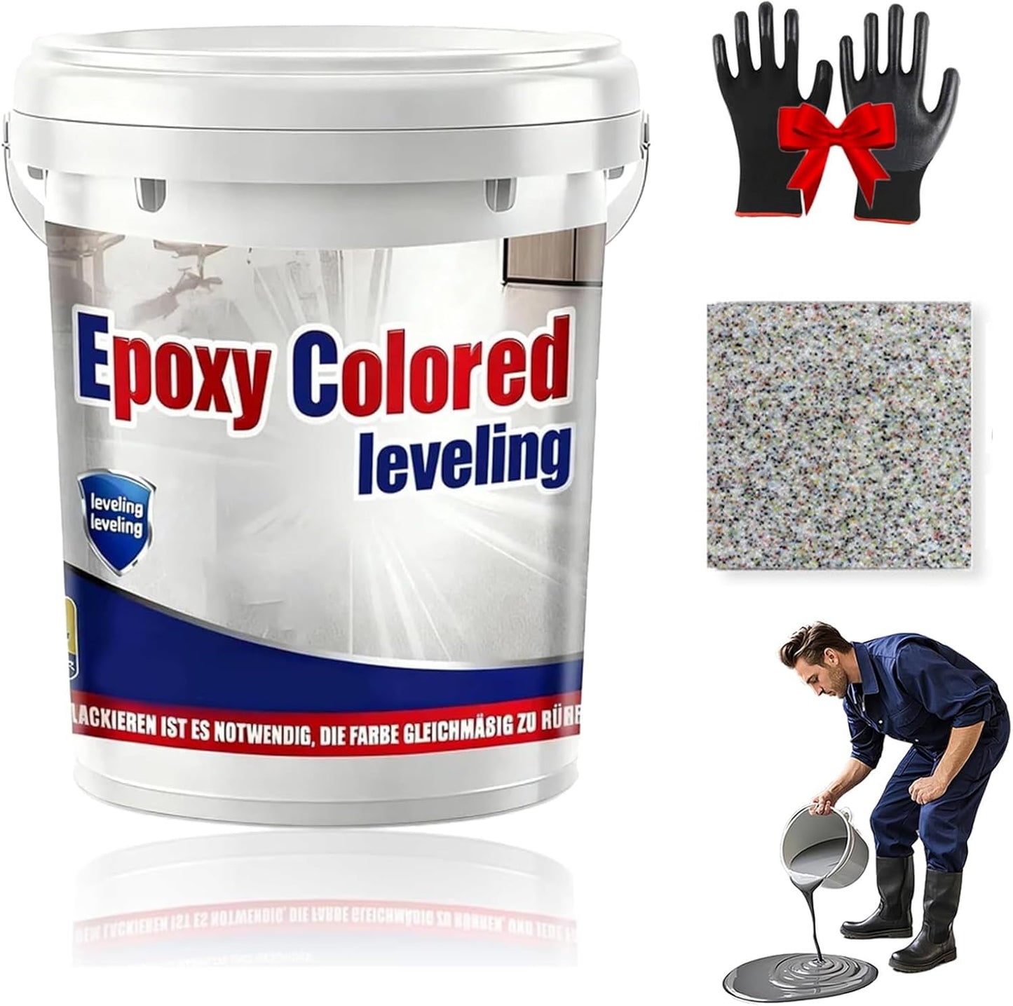 Epoxy Floor Paint, Epoxy Colored Sand Floor Paint, High-Gloss Marble Effect Self-Leveling Coating, Waterproof, Non-Slip, Ultra-Durable for Garage, Basement, Wood Floors (Colorful,11 lb)