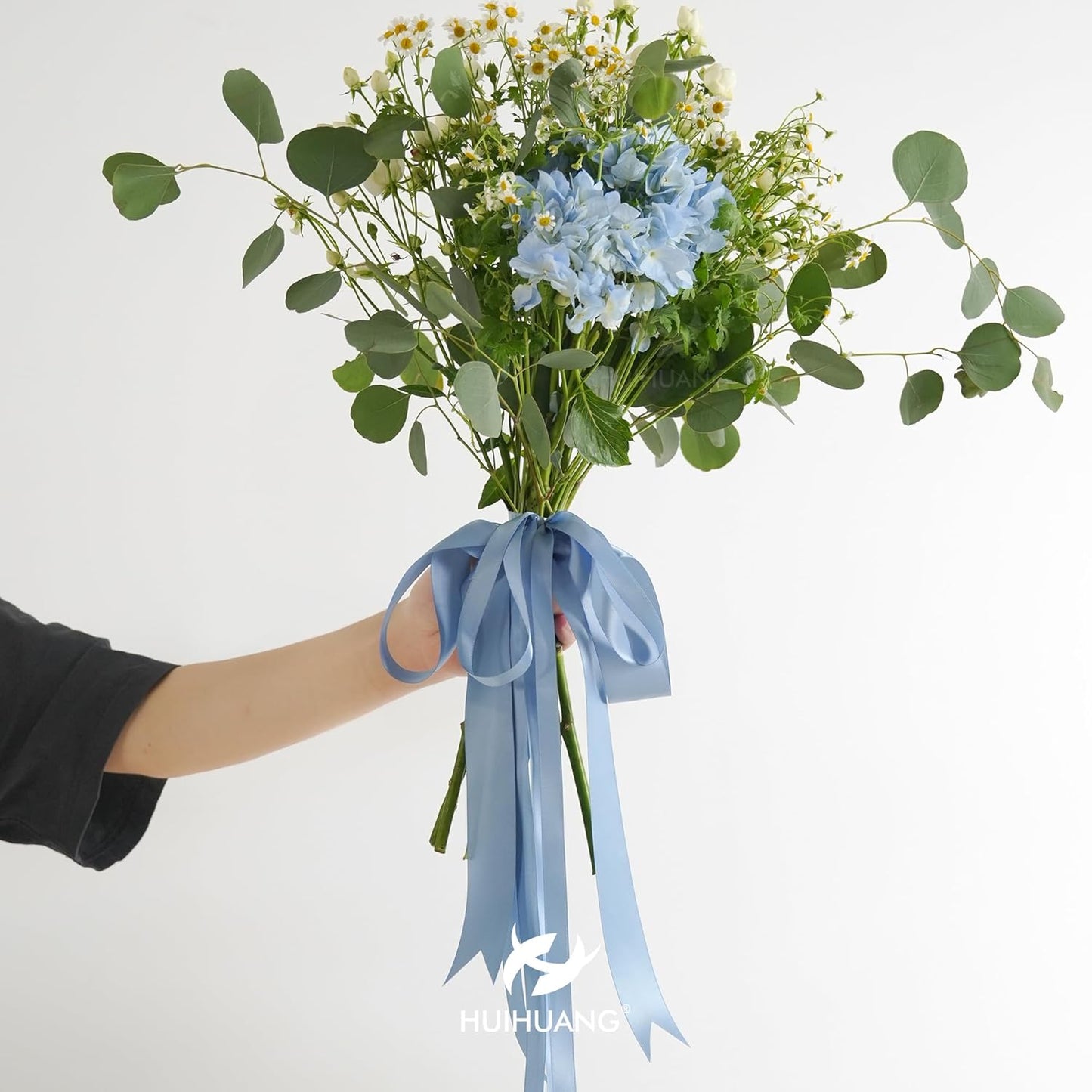 HUIHUANG French Blue Satin Ribbon 1/2 inch X 50 Yards Continuous, Dusty Blue Double-Faced Satin Ribbon for Gift Wrapping, Bows, DIY Crafts, Flower Bouquet, Bridal Wedding Decor, Flower Crowns