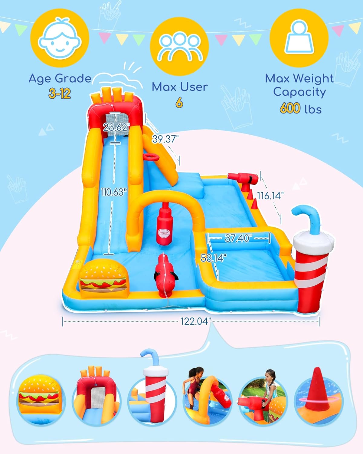AirMyFun Inflatable Water Park, Water Slides for Kids Backyard, Bounce House for Kids 3-8 Outdoor| Paddling Pool - Boxing Ring, Climbing Wall - Spacious Splash Zone - Includes Patch Kit & Blower