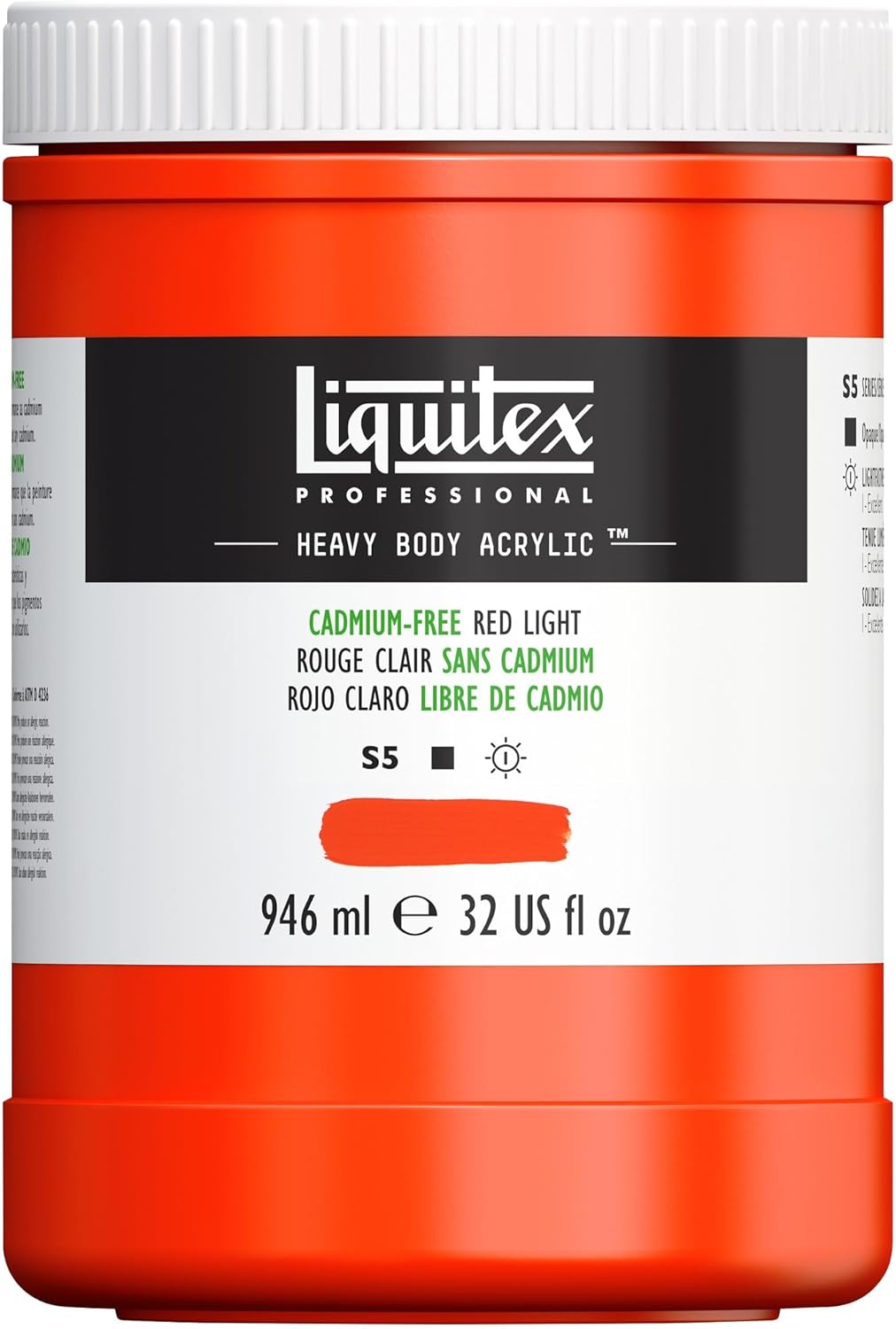 Liquitex Professional Heavy Body Acrylic Paint, 32-oz (946ml) Pot, Cadmium Free Red Light