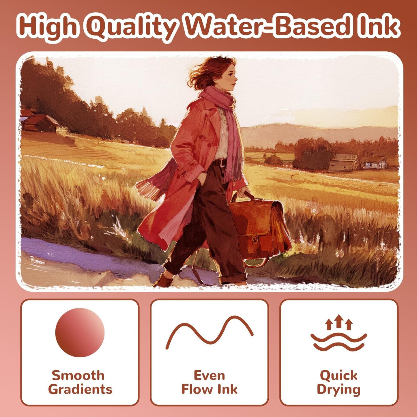 Guangna 12 Red Brown Series Acrylic Paint Markers Set, Brush Tip Acrylic Paint Pens for Rock Painting, Wood, Glass, Paper, Coloring Book, Ceramic, Canvas, DIY Crafts, Water-Based Ink