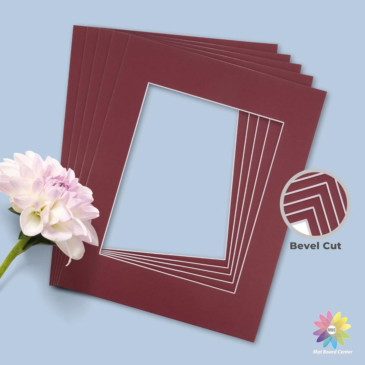 Mat Board Center, Pack of 10, 11x14 for 8x10 Maroon Color Mats - Bevel Cut, Acid Free, 4-ply Thickness, White Core - for Pictures, Photos, Framing