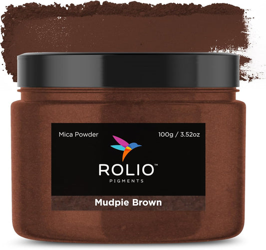 Rolio Premium Brown Mica Powder - Mudpie Brown (100G / 3.5 oz) - 1 Jar of Pigment Powder for Epoxy Resin, Dye, Soap Making, Nail Polish, Paint, Candle Making, Bath Bombs, Slime