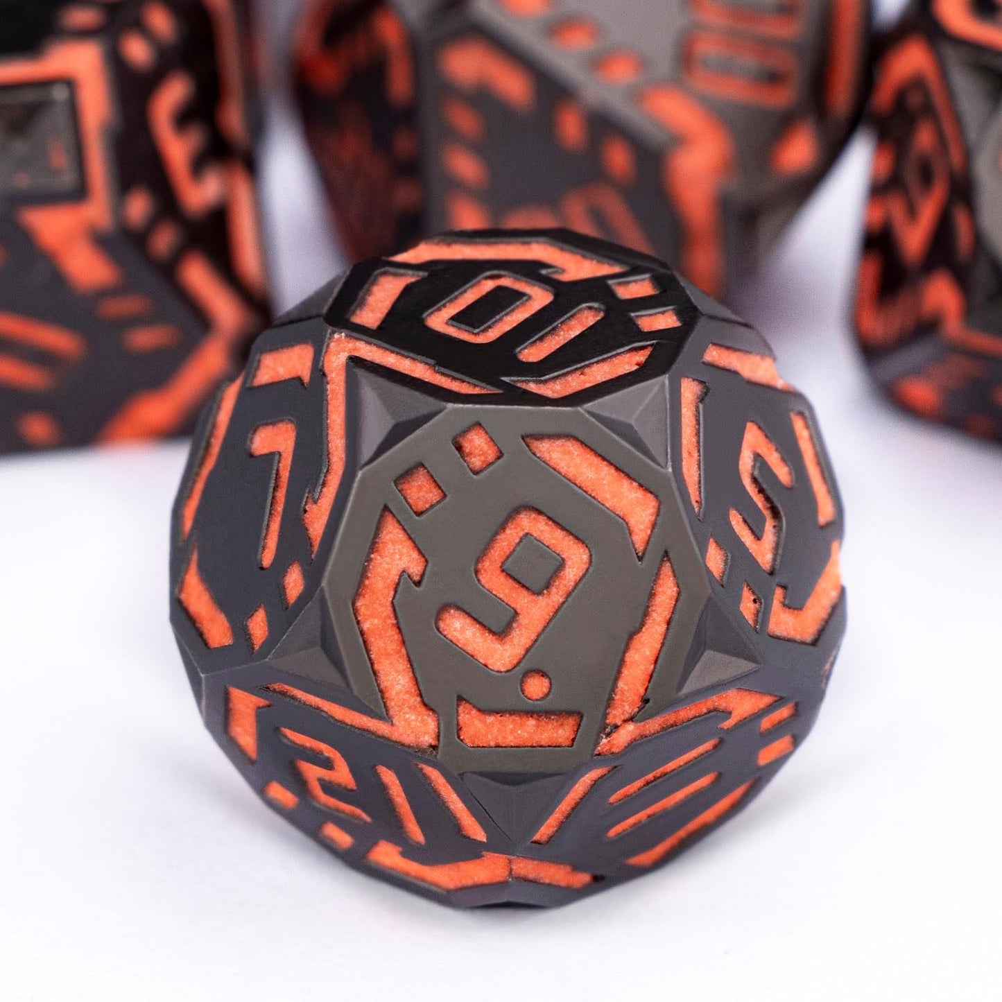 Metal DND Sci-fi Dice Set 7PCS Luminous Orange Stripe Polyhedral Dice for Dungeons Dragons RPG Role Playing Game, Glitter D and D Dice with Gift Box D6 D8 D10 D12 D20