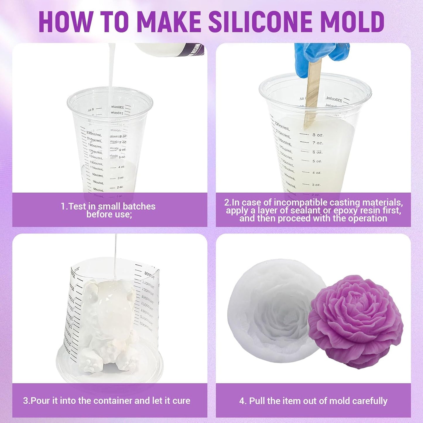 Silicone Mold Making Kit 130oz Platinum Silicone Rubber 15A Liquid Silicone Mixing Ratio 1:1 for Casting Resin Molds and DIY Jewelry Molds