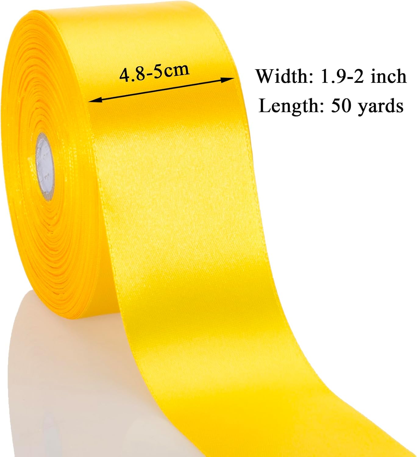 2 Inch Yellow Solid Satin Ribbon, 50 Yards Craft Fabric Ribbon for Gift Wrapping Floral Bouquets Wedding Party Decoration