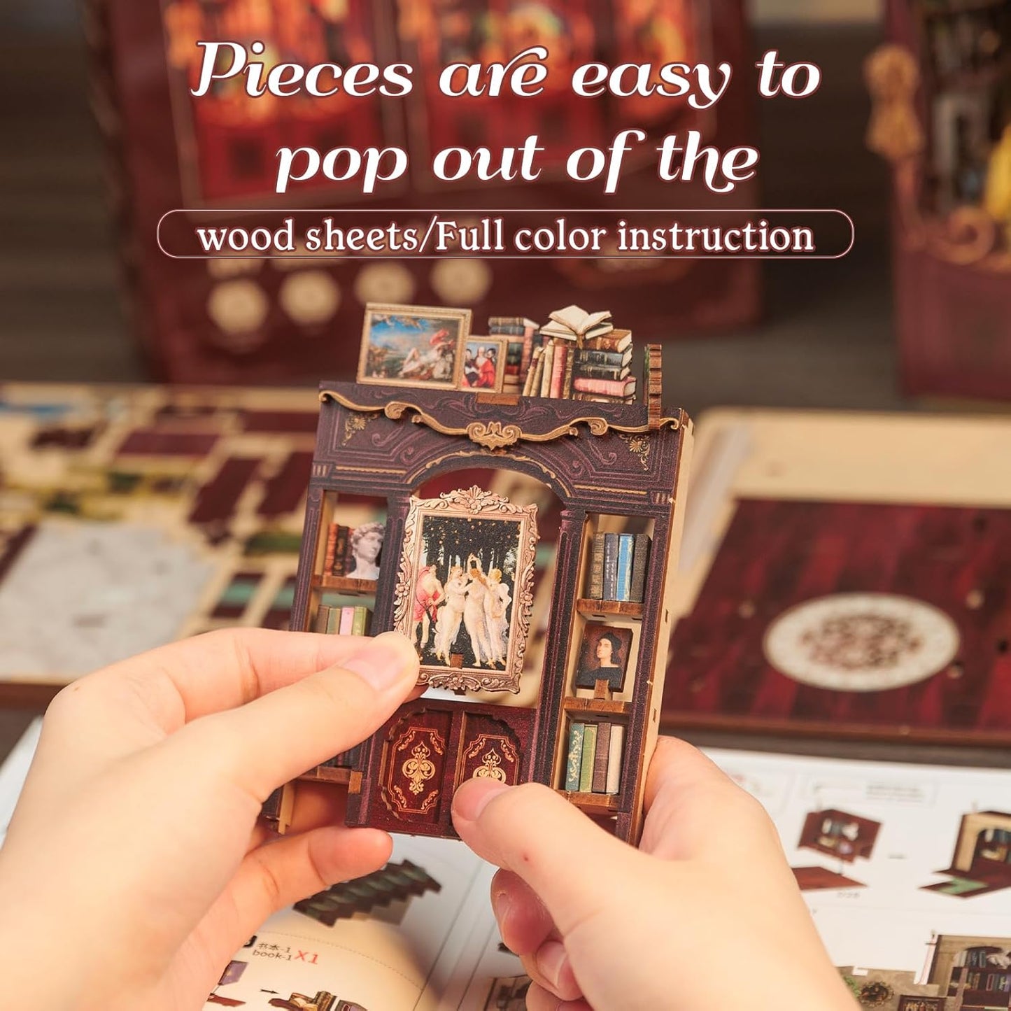 Fsolis Book Nook Kits, DIY Miniature House Kit 3D Puzzles for Adults Tiny House Mini Craft Bookshelf Nook Decor Gifts for Women Teenagers Book Lovers (Library of Wisdom)