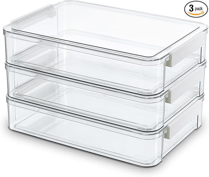 Citylife 3 PCS 9 x 13 Plastic Storage Bins with Lids and Latches, Portable Art Supply Storage Organizer, Paper Storage Box for Organizing A4 Paper, Letters, Documents, Art Supplies, and Crafts