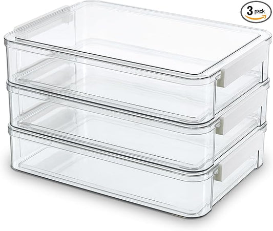 Citylife 3 PCS 9 x 13 Plastic Storage Bins with Lids and Latches, Portable Art Supply Storage Organizer, Paper Storage Box for Organizing A4 Paper, Letters, Documents, Art Supplies, and Crafts