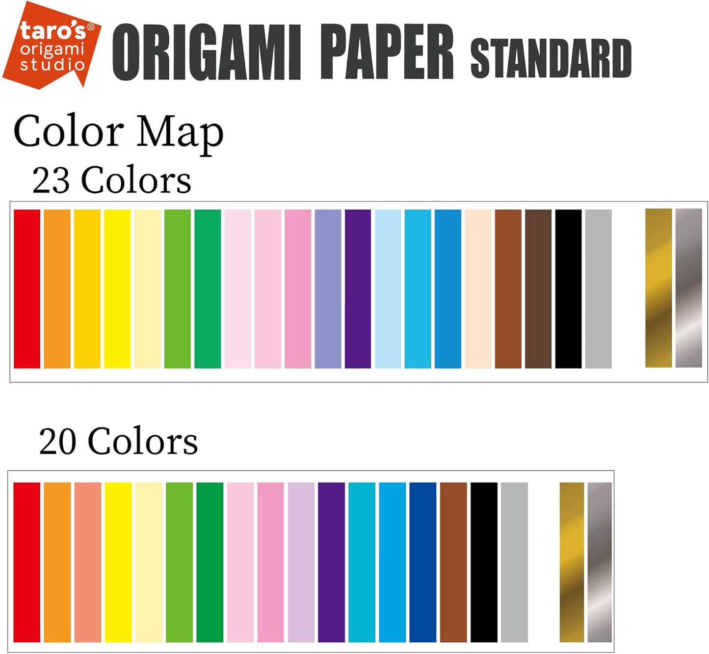 [Taro's Origami Studio] Standard 6 Inch One Sided 20 Colors 65 Sheets Square Easy Fold Premium Japanese Paper for Beginner (Gold and Silver Included) Made in Japan