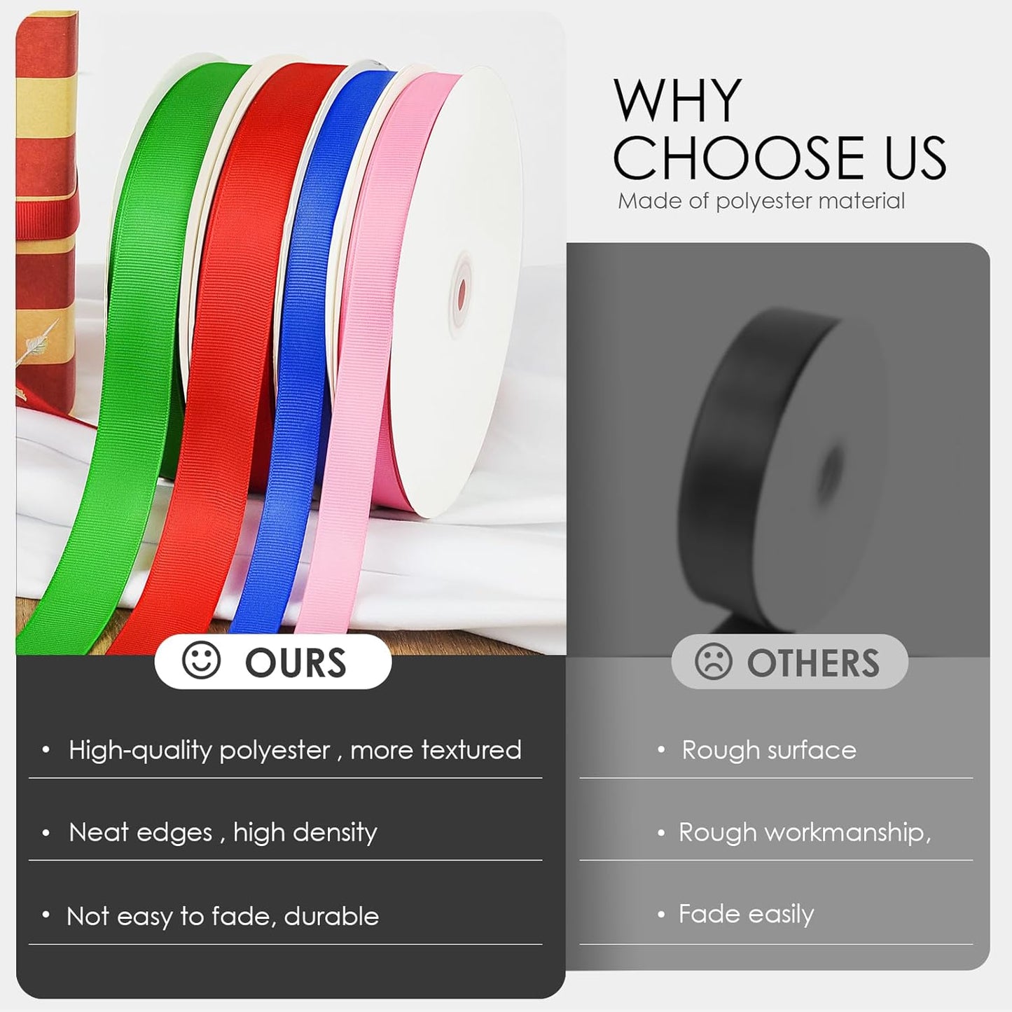 50 Yards 5/8 inch Grosgrain Ribbon, Solid Color Fabric Ribbon Perfect for Gift Wrapping, Wedding, Handmade Bows, Floral Bouquets and Party Decoration(Black)