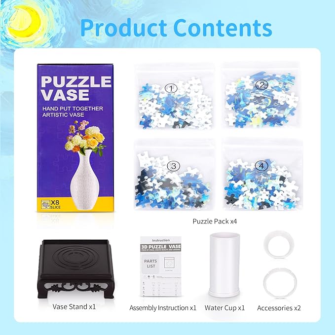 BELEEV 3D Puzzle Vase for Adults, 160 Pieces DIY Plastic Flower Vase, Compatible with Block Flowers, Unique Home & Office Decor, Housewarming and Birthday Gift for Flower Arrangements (Starry Ocean)
