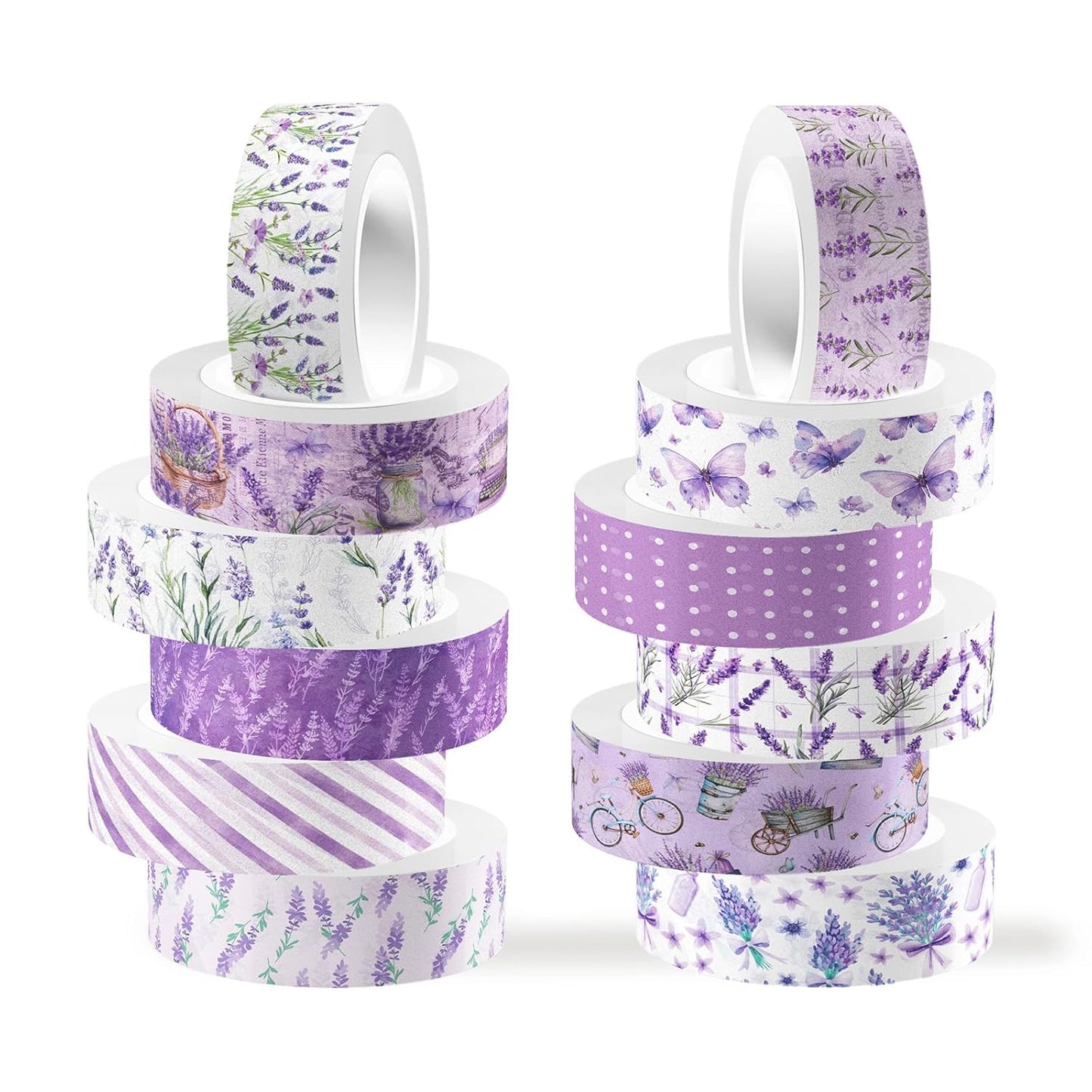 12 Rolls Lavender Washi Tape, Purple Floral Masking Tapes, Flower Butterfly Decorative Tape for Journals, Planners, Scrapbooking, Packaging, DIY Arts Crafts, Wrapping 16.4FT