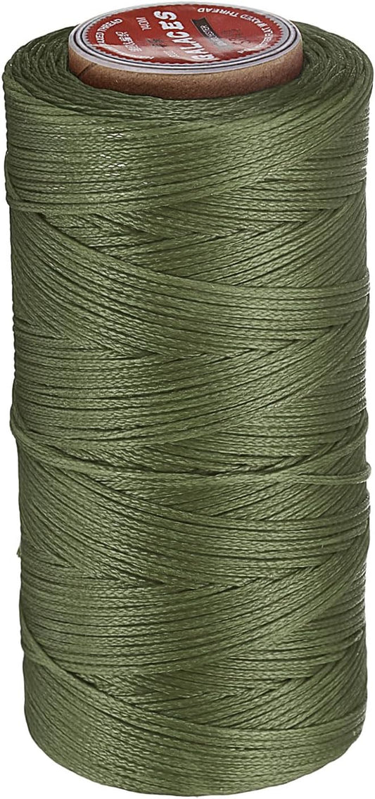 uxcell Flat Leather Sewing Waxed Thread, 140m / 153 Yards Polyester Wax String, 300D Wax Stitching Cord for Leather Crafts, Bookbinding, Bracelets Braided, Grass Green