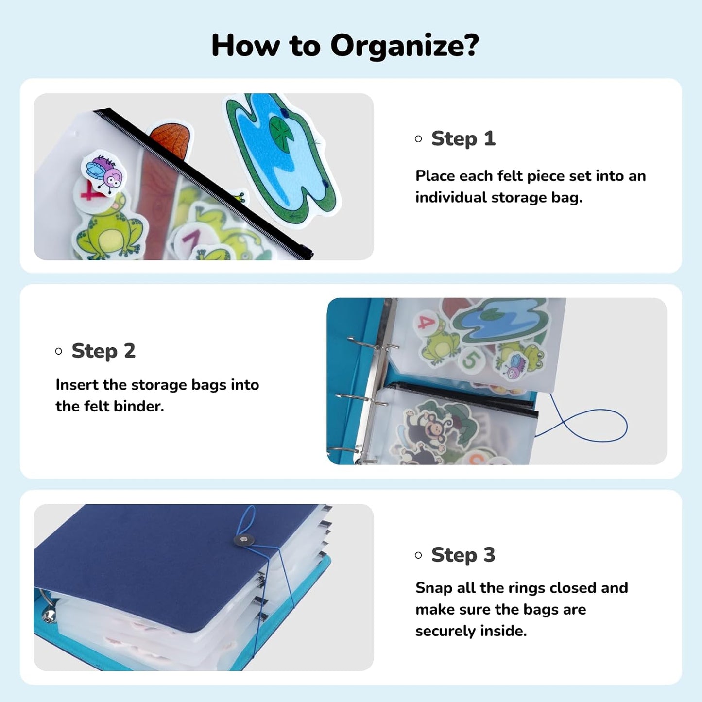 CHEFAN Felt Board for Toddlers, 2 Pack Multi-Functional Felt Pieces Storage Binders, Flannel Stories Board, Freestanding Flannel Story Learning Set and Storage Bag for Preschool, Teacher