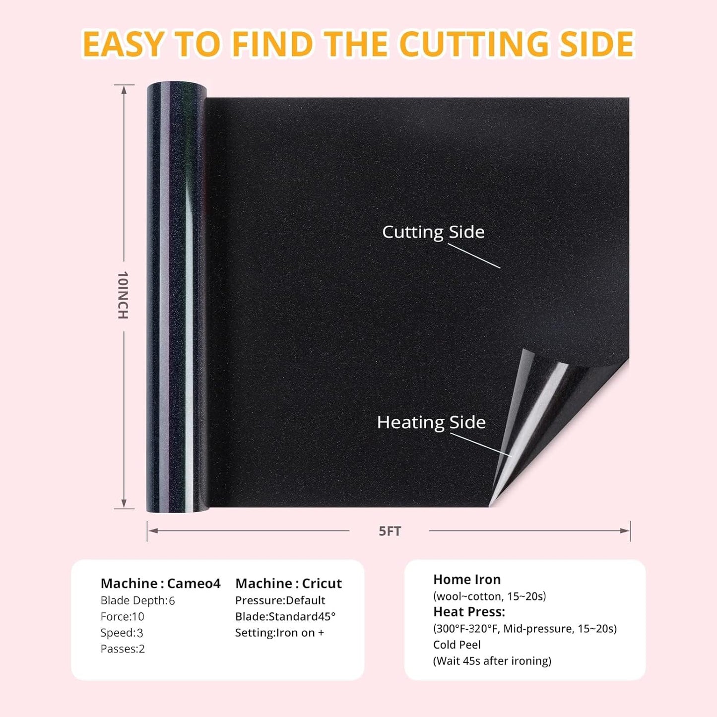 HTVRONT Black Glitter Heat Transfer Vinyl - 10" x 5FT Glitter HTV Vinyl for T-Shirts, Iron on Vinyl for All Cutter Machines