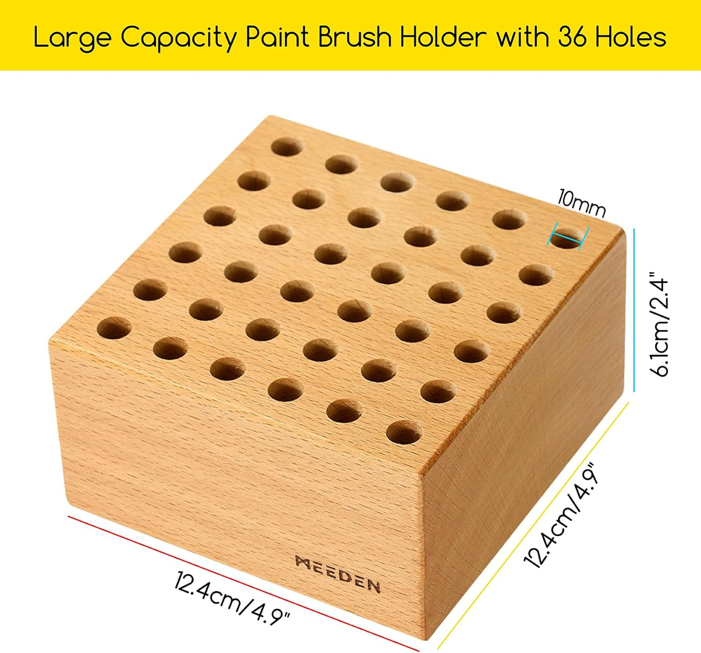 MEEDEN 2Pcs Beechwood Pencil and Brush Holders: 36 Holes Paint Brush Storage Organizer & Holder Rack - Wood Block Pencil Holder for Paintbrushes, Pens and Art Tools - Paint Brush Holder Display Stand