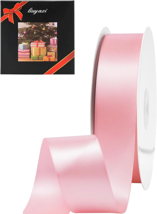 LIUYAXI Light Pink Double Faced Satin Ribbon, 1" X Continuous 25 Yards, Ribbons Perfect for Gift Wrapping Wedding Bouquet Decor DIY Craft Bow Making & Other Projects