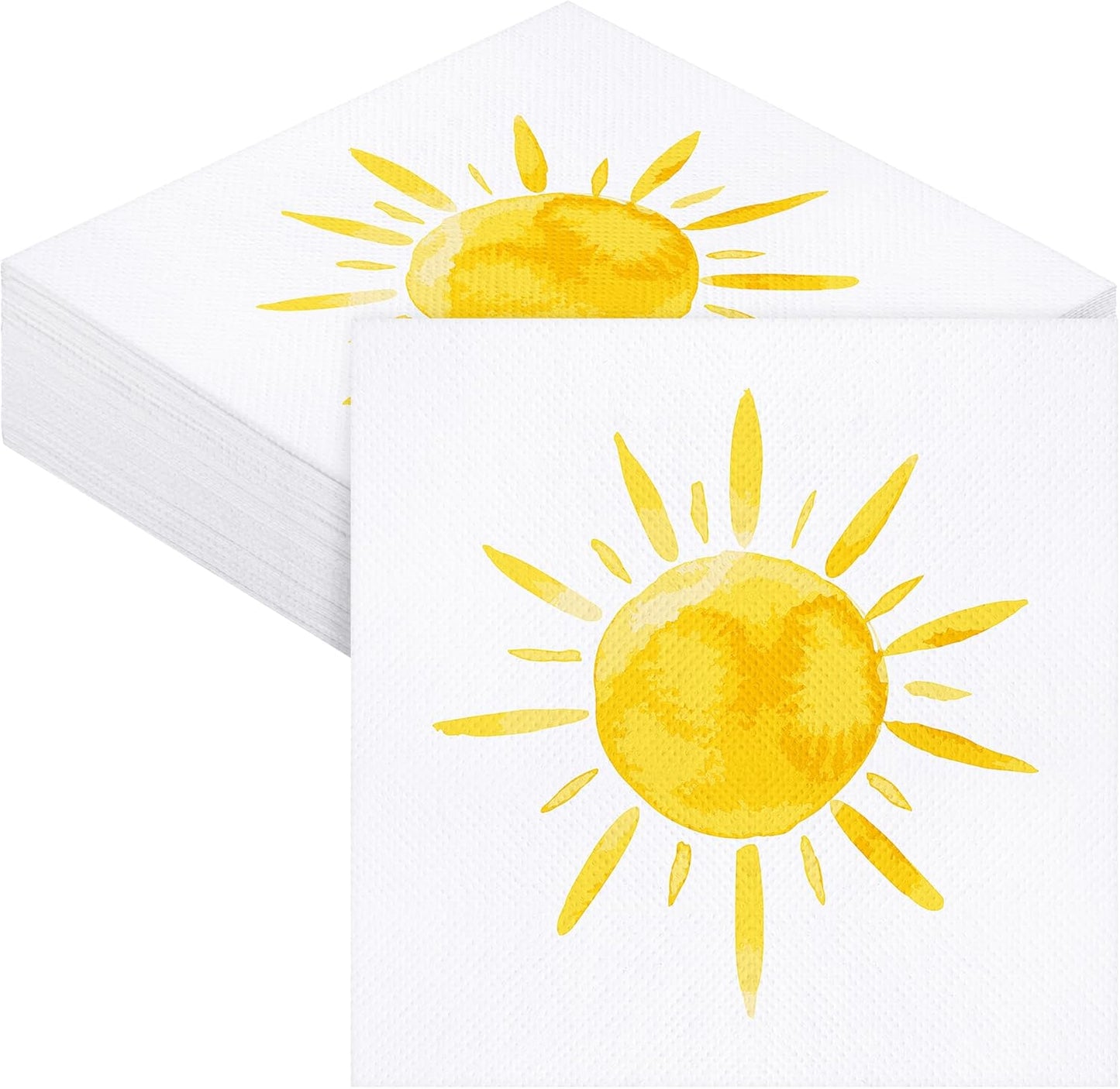 Aodaer 48 Pieces Disposable Sun Paper Napkins Sunshine Birthday Decorations Sun Party Napkins Cocktail Dinner Napkin Set 13" x 13" Unfolded Tableware Napkins for Sun Birthday Party Supplies