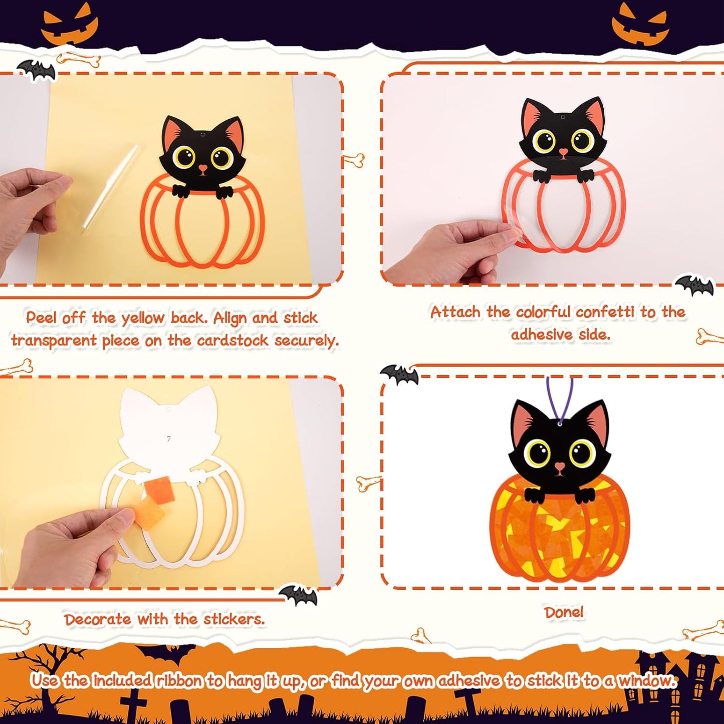 Renbuzhu 40PCS Halloweens Crafts Bulk: Ghosts Pumpkins Paper Suncatchers DIY Kit Party Activities Decorations, Window Stained Glass Effect Art Supplies