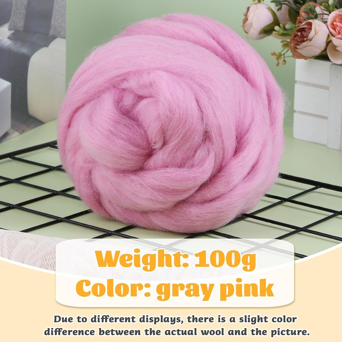 3.53oz Wool Roving Yarn, Wool Felting Supplies, Pure Wools, Chunky Yarn, Spinning Wool Roving for Needle Felting Wet Felting DIY Hand Spinning (Dark Pink)