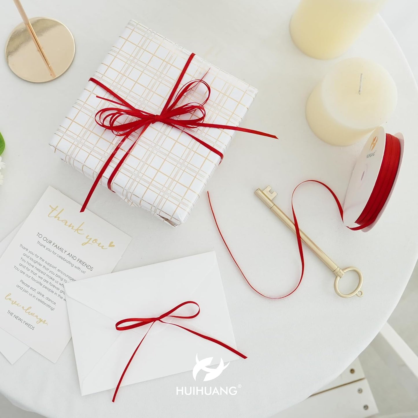 HUIHUANG Solid Color Satin Ribbon 1/8 inch x 100 Yards Roll Ribbon Thin Red Satin Double Face Crafts Ribbon for Crafts Sewing Christmas Gift Wrapping DIY Bows (Red)