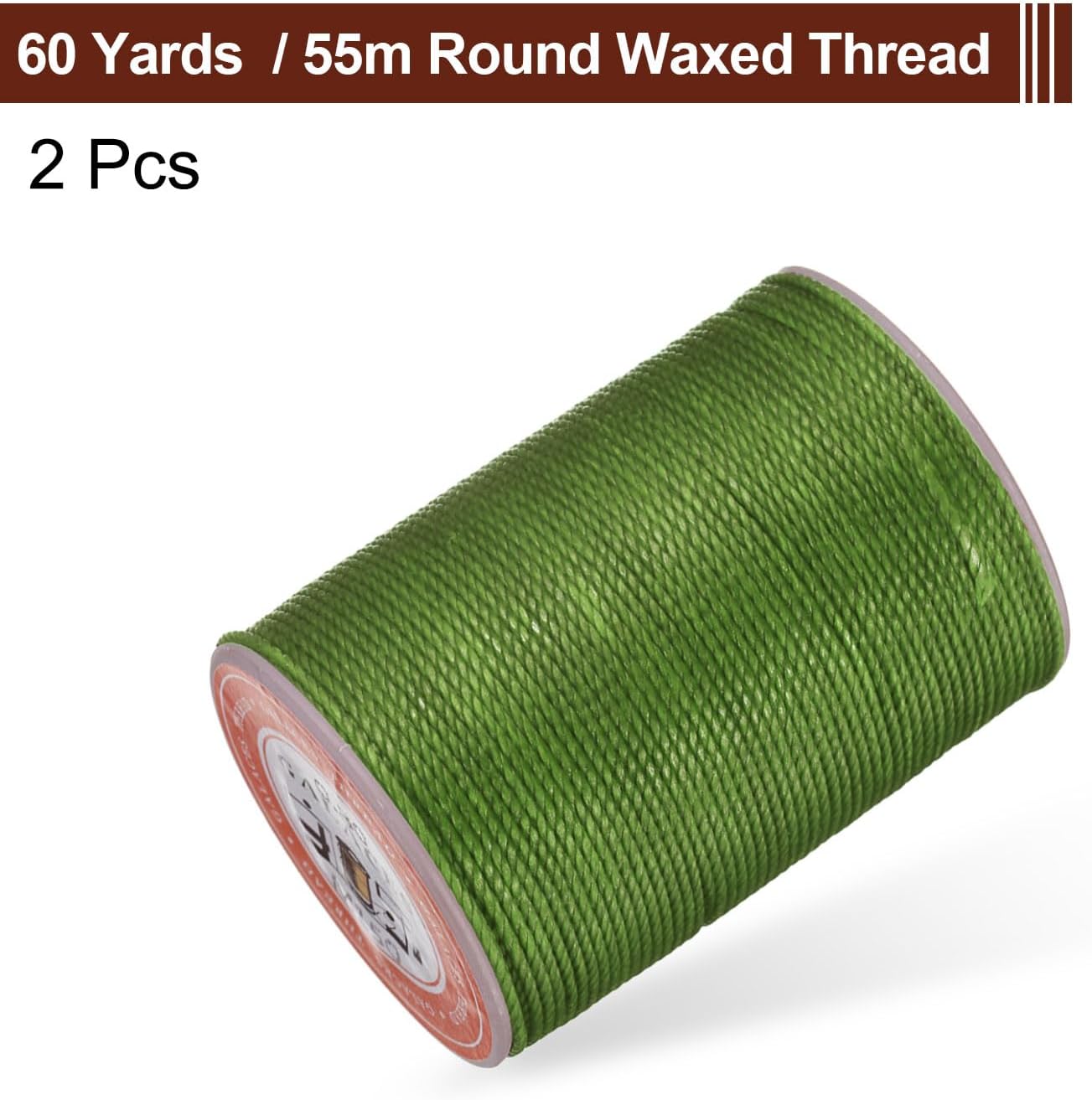 uxcell Round Leather Sewing Waxed Thread, 55m / 60 Yards Polyester Wax String, 0.80mm Wax Stitching Cord for Leather Crafts, Bookbinding, Bracelets Braided, Grass Green, 2pcs
