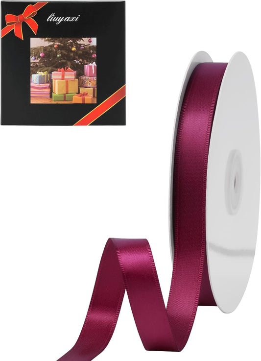 LIUYAXI Burgundy Satin Ribbon, Double Faced 5/8" X Continuous 25 Yards Ribbons Perfect for Gift Wrapping Bows Bouquet Wedding Craft and More