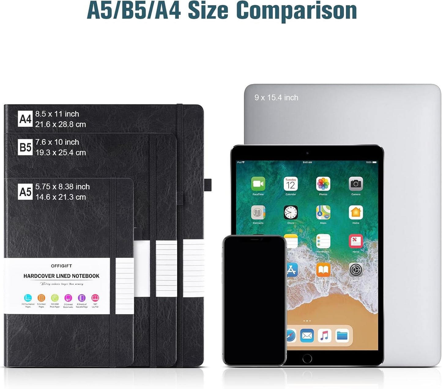 College Ruled Notebook, Large A4 Hardcover Leather Journal, 312 Numbered Pages Writing Journal, 100gsm No Bleed Paper, Lined Journal Notebook for Women Men School Office, 8.5''×11'', Grey Blue