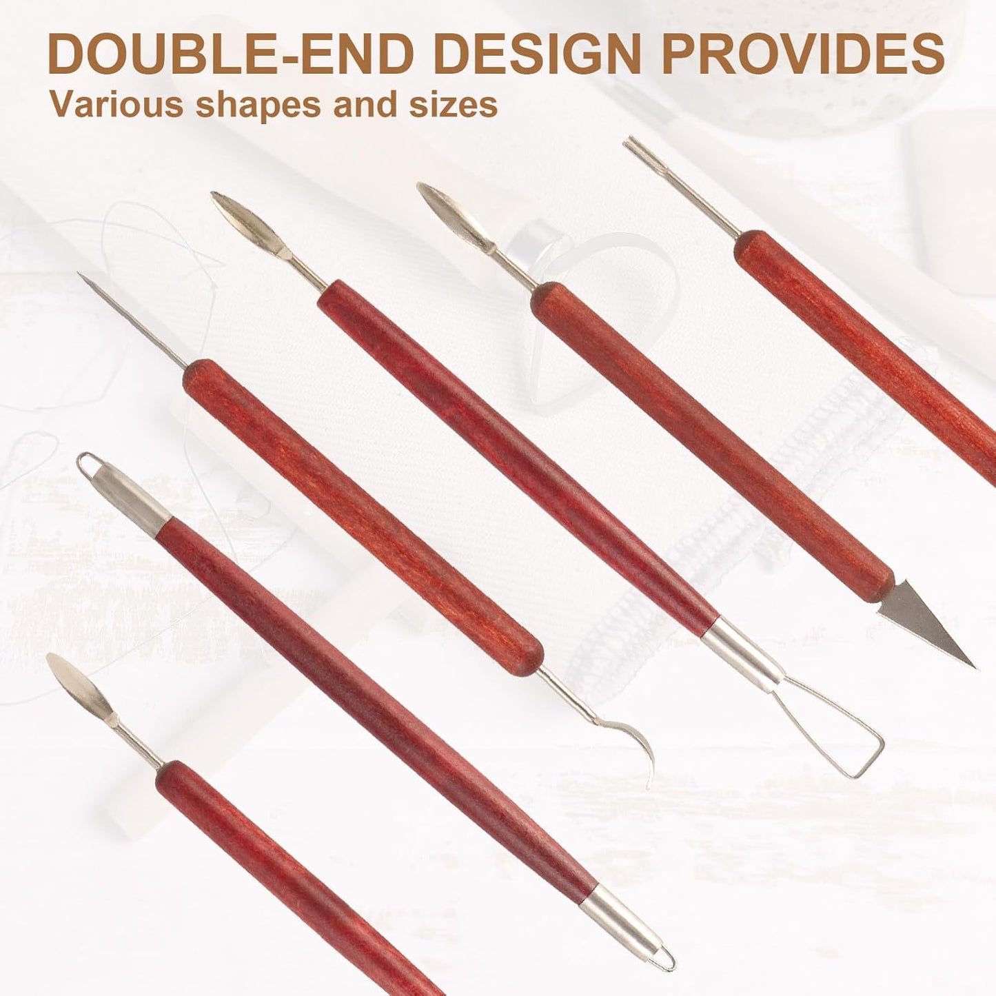 DIYOOHOMY Double-Ended Clay Sculpting Tools Set, 6 Pcs Pottery Carving Tools for Polymer Air Dry Clay, Professional Ceramic Modeling, Trimming, Shaping, DIY Crafts Supplies