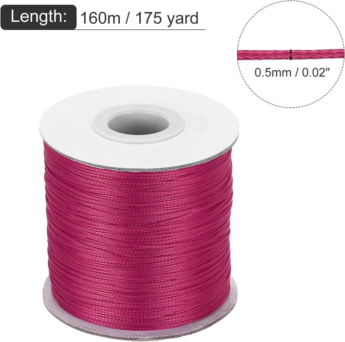 MECCANIXITY Waxed Cord 0.5mm Waxed Polyester Cord 175 Yard Wax String for Bracelet Making, Necklaces, Beading, Jewelry Making and DIY Crafts(Dark Rose Red)