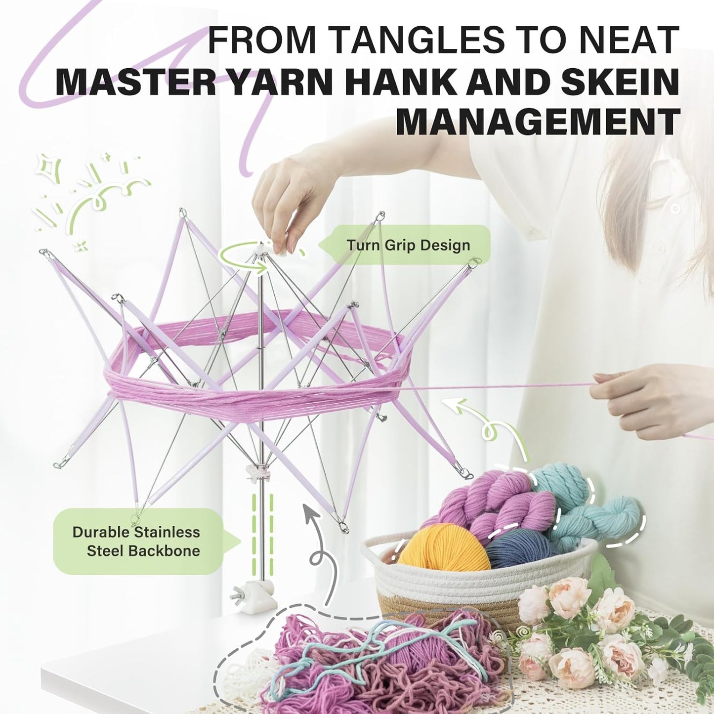 INMAKER Yarn Winder and Swift, Ball Winder and Swift Combo for Crocheting & Knitting, Quick Install Yarn Spinner, Essential Tool for Crafting Enthusiasts